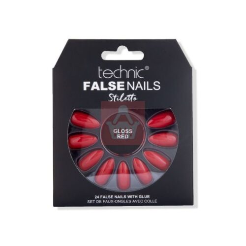 Technic Stiletto 24 False Nails With Glue - Gloss Red