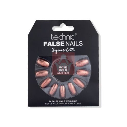 Technic Squareletto 24 False Nails With Glue - Rose Gold Glitter